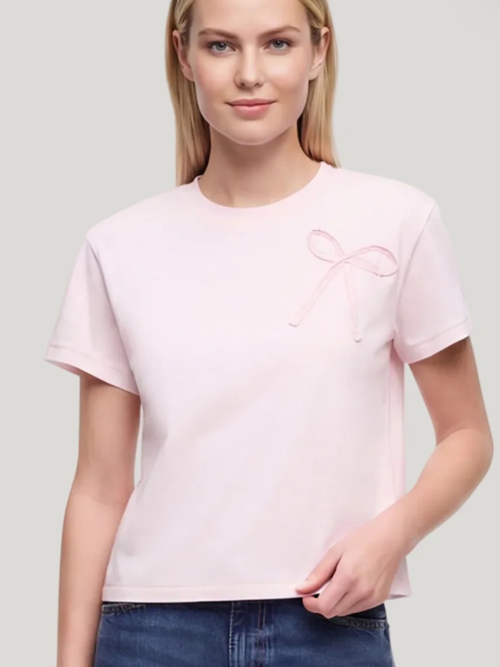Wild Fox Women's Light Pink Short Sleeve Tee with Bow Detail